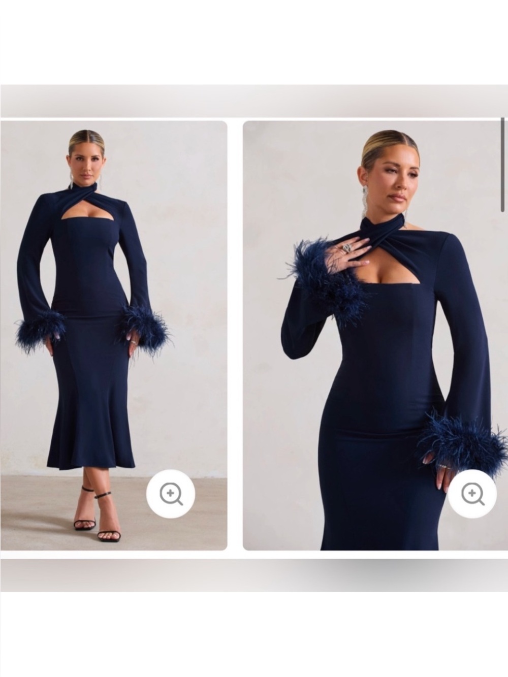 Navy Blue Fur Cuff midi dress club london
